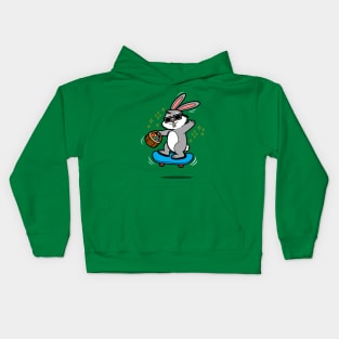 Easter Bunny Skateboarding Carrying Easter Eggs Cartoon Kids Hoodie